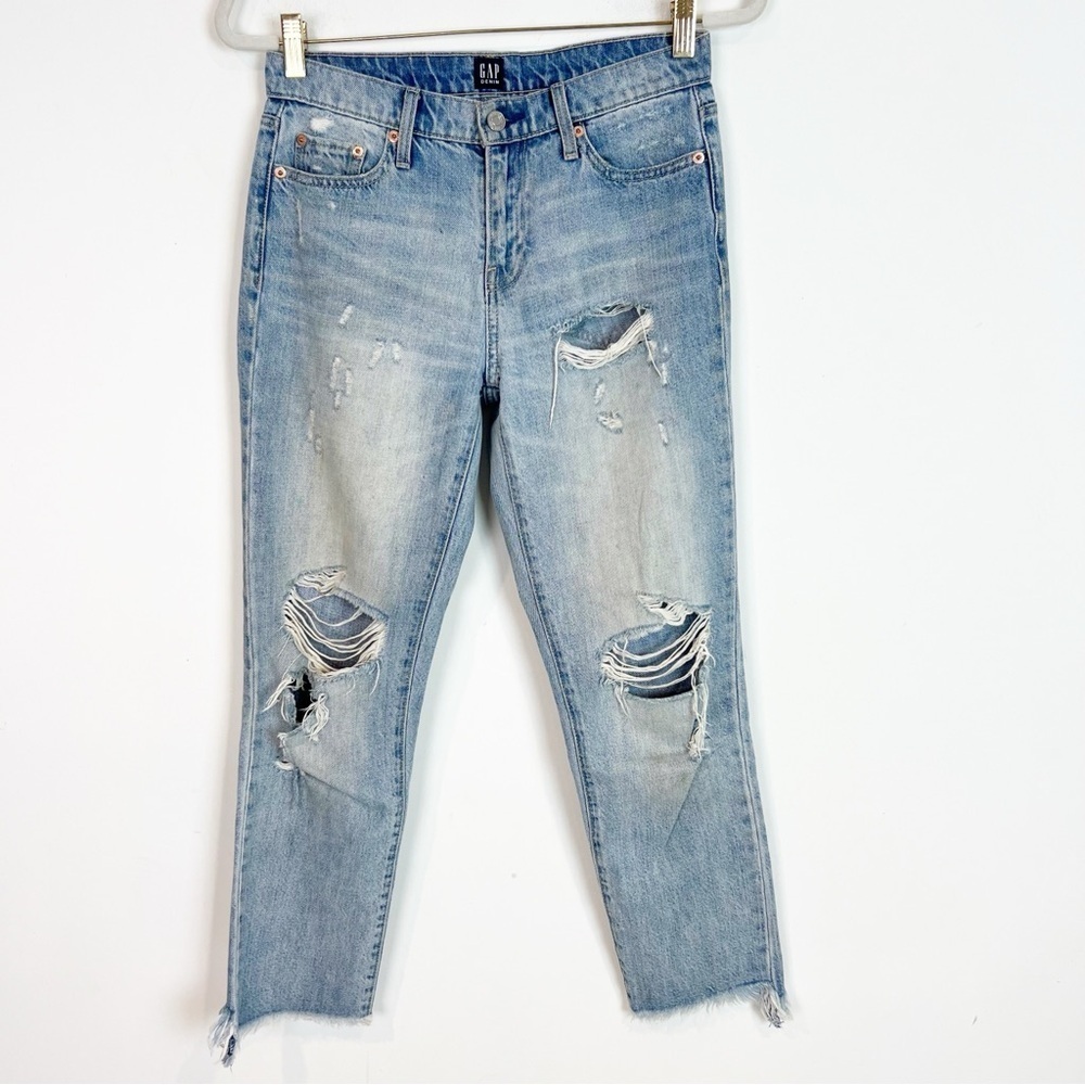 GAP DISTRESSED BEST GIRLFRIEND JEANS STRAIGHT LEG BUTTON FLY JEANS WOMENS SZ 25